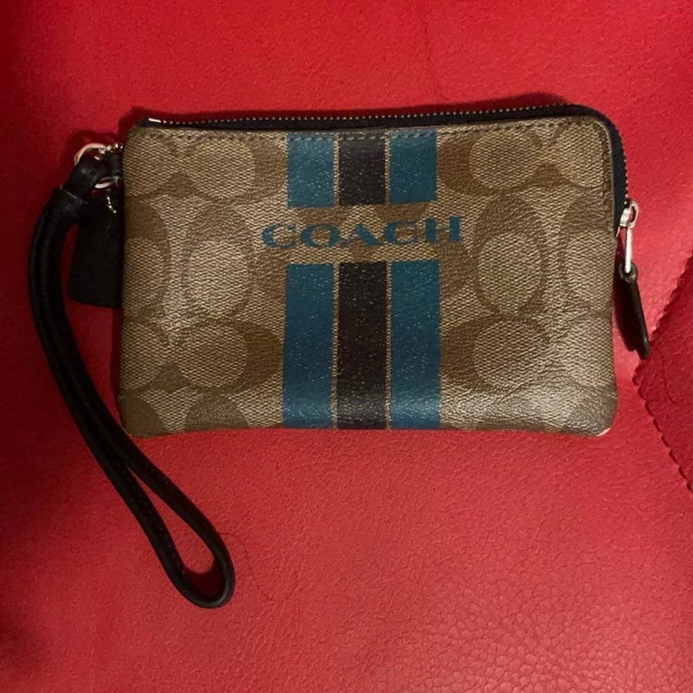 Coach Signature Brown and Blue Pouch